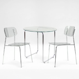 CDS412 미스틱룩스 2인세트 투명 철재 의자 원형 강화유리 디자인