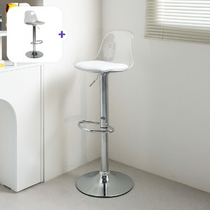 [원쁠원] CPB059 루시드 투명 바텐 등받이 높은 바 체어 쿠션 라운지 카페 와인바 높이조절 홈바 의자